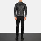 Faisor Black Leather Biker Jacket
