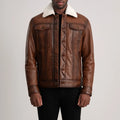 Dallis Brown Leather Shearling Trucker Jacket