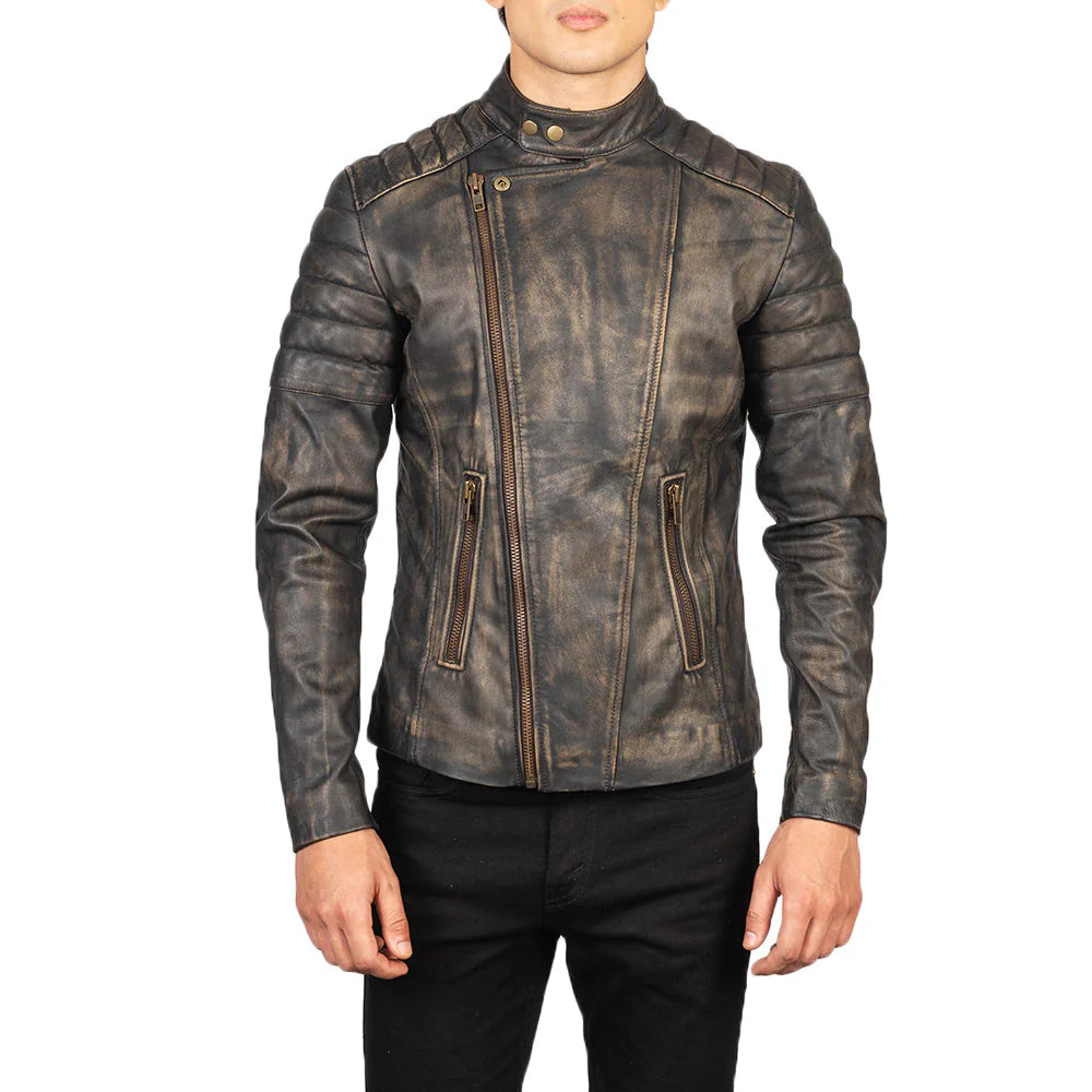 Faisor Distressed Brown Leather Biker Jacket