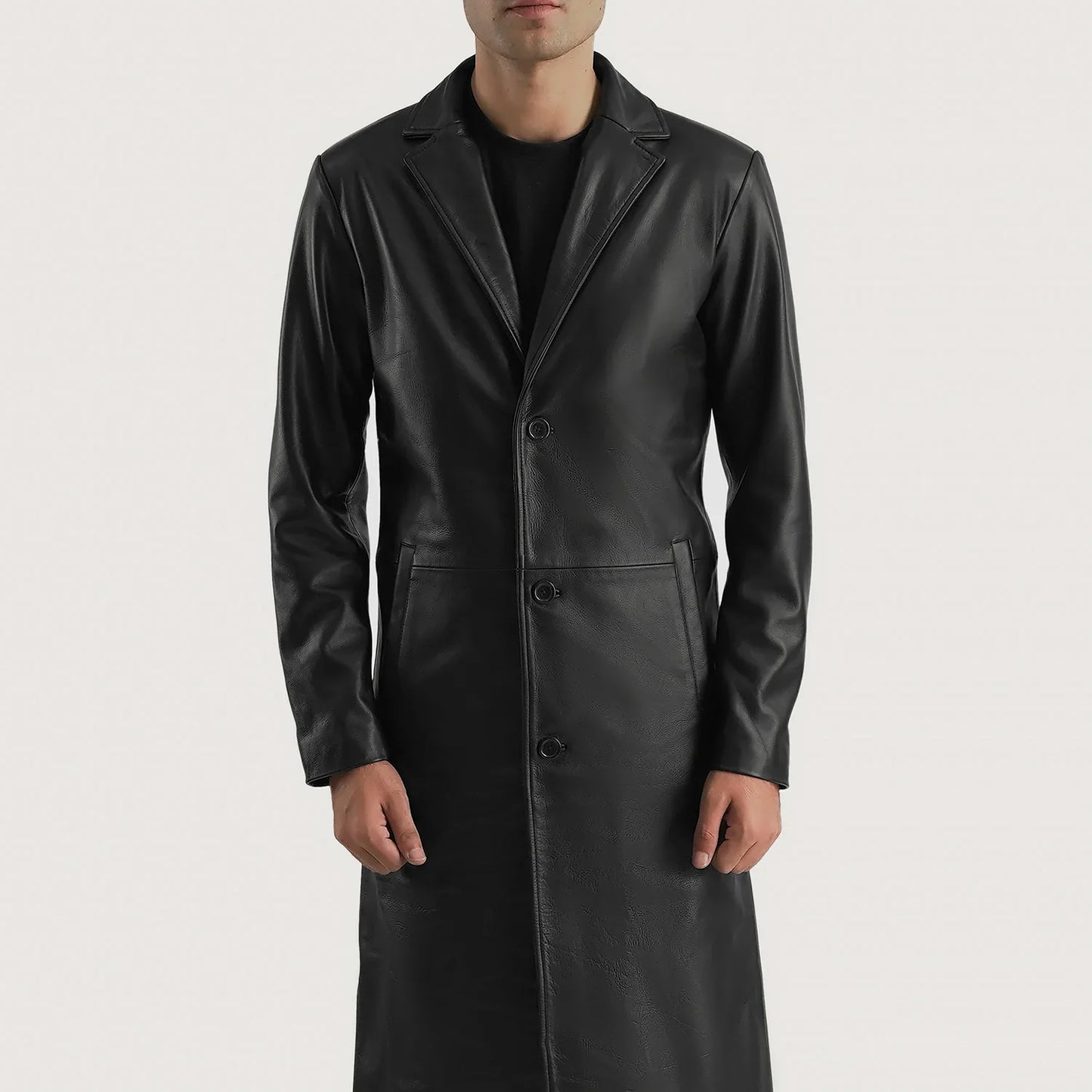 Mateo Black Leather Single Breasted Coat